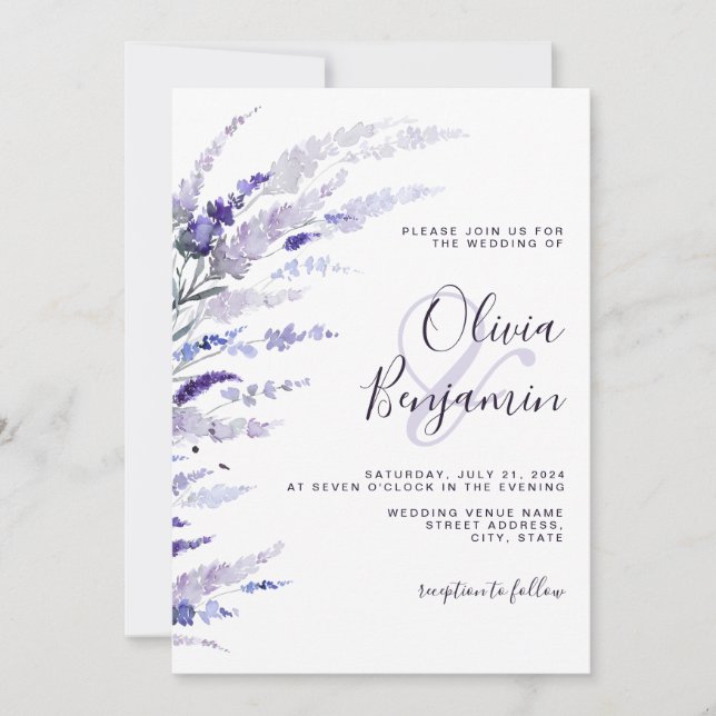 Invitation Élégante Lavande Dusty Boho Floral Mariage (Devant)