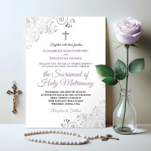 Invitation Élégante Lavande & Gris Mariage catholique moderne