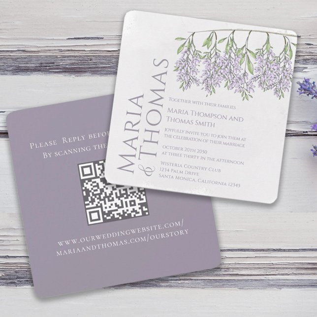 Invitation Élégante Lavande Mariage Wisteria personnalisée (Watercolor lilac lavender floral typography design. )