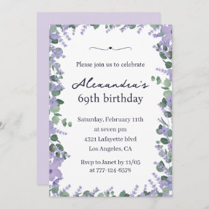 Invitation Elégante Lavande violet cadre floral 69e anniversa