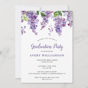 Invitation Élégante Lilac Floral Graduation Party