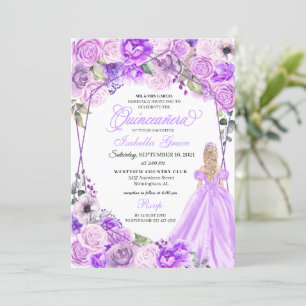 Invitation Elégante Lilac Purple Floral Quinceanera Invitatio