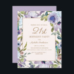 Invitation Elégante Lilac Purple Floral Verdure 21e Anniversa<br><div class="desc">Belle et élégante couleur violet lilas et couleur botanique verte 21e anniversaire invitation à une fête de 21e anniversaire sur un arrière - plan crème/blanc.</div>