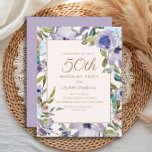 Invitation Elégante Lilac Purple Floral Verdure 50e Anniversa<br><div class="desc">Belle et élégante couleur violet lilas et couleur botanique verte 50e anniversaire invitation à la fête sur un arrière - plan crème/blanc.</div>