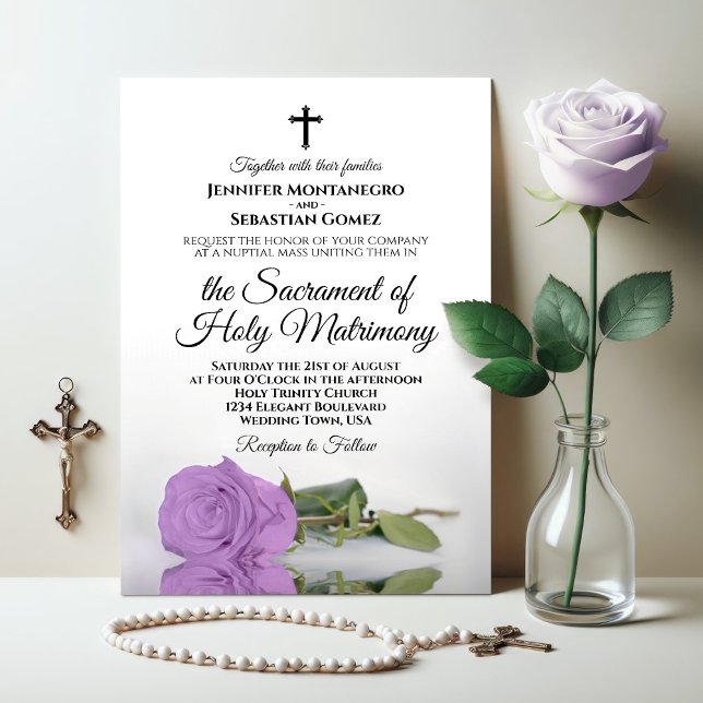 Invitation Élégante Lilac Purple Rose Mariage catholique mode (Créateur téléchargé)