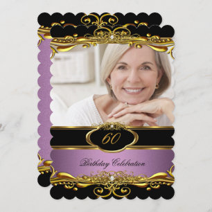 Invitation Élégante Lilac Rose Black Gold 60e fête d'annivers