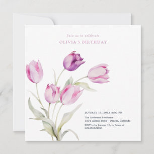 Invitation Elégante Lilac violet d'aquarelle florale Tulips
