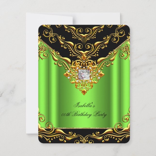 Invitation Elégante Lime Green Black sur Gold Anniversaire (Devant)