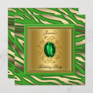 Invitation Elégante Lime Green Gold Zebra fête d'anniversaire