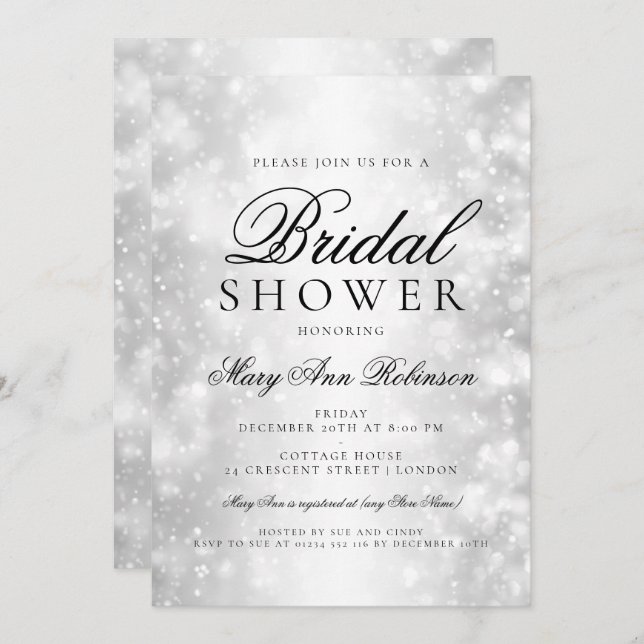 Invitation Élégante lumière brillante en argent de Fête de l' (Devant / Derrière)