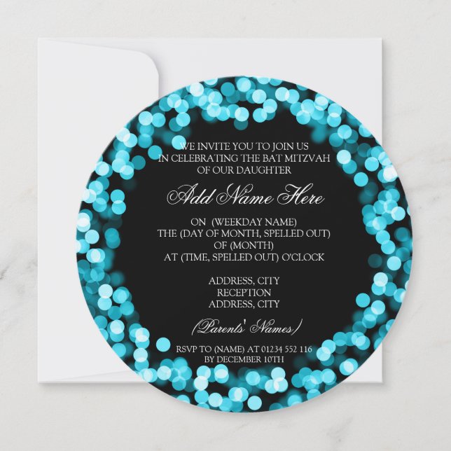 Invitation Élégante lumière turquoise Bat mitzvah (Devant)