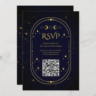Invitation Élégante Lune d'or céleste bleu foncé RSVP