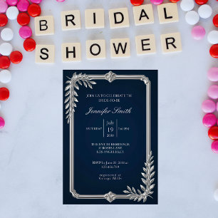 Invitation Élégante Luxueuse Fête de Mariage Bleu Nuit et Arg