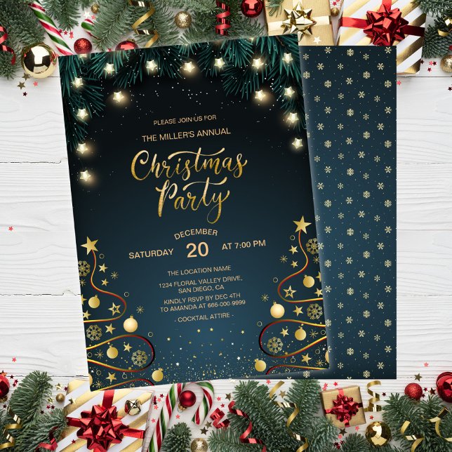 Invitation Élégante Maison de Noël Or Fête d'entreprise (Elegant Christmas Home Corporate Holiday Party Invitation)