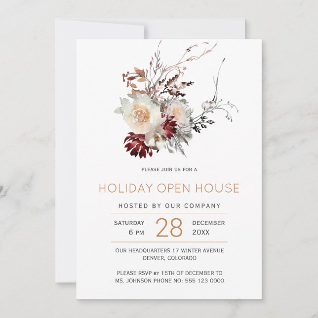 Invitation Elégante maison de vacances fleurie d'hiver simple (Devant)