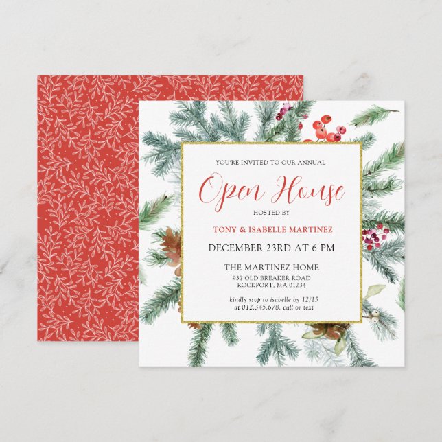 Invitation Élégante Maison ouverte botanique rustique d'hiver (Devant / Derrière)