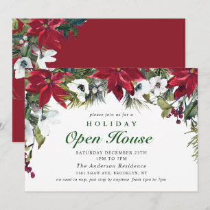 Invitation Elégante Maison ouverte de Noël Poinsettia