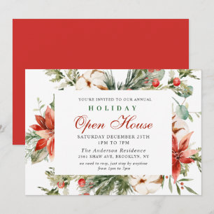 Invitation Elégante Maison ouverte de Noël Poinsettia