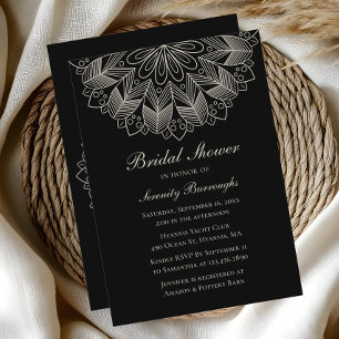 Invitation Elégante Mandala Indian Boho Fête des mariées noir