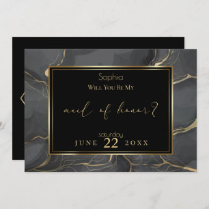 Invitation Élégante Marbre noir et or Maid of Honor