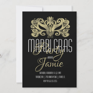Invitation Elégante Mardi Gras Party Faux Gold et Black