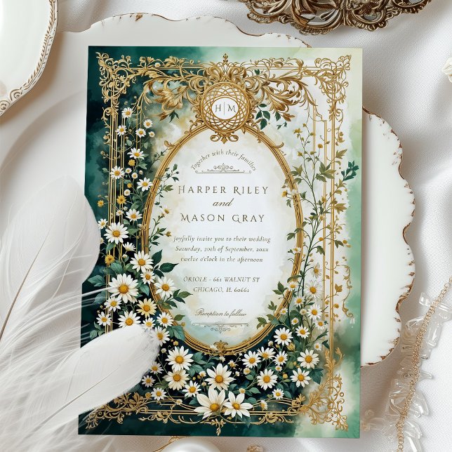 Invitation Elégante marguerite avec Mariage Faux Gold Détails (Créateur téléchargé)