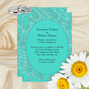 Invitation Elégante marguerite romantique Floral Turquoise Ma