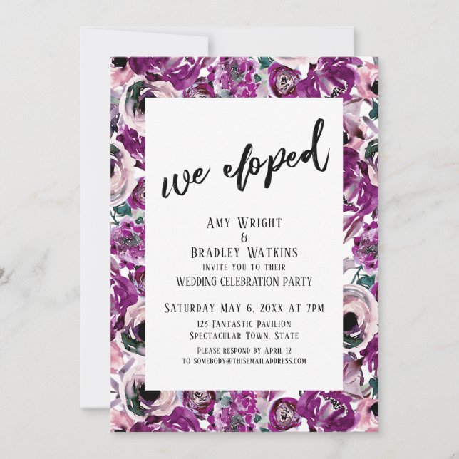 Invitation Élégante Mariage à l'Improviste Fleurs Rose Bold A (Devant)