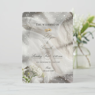 Invitation Élégante Mariage Blanc à Points Tulle & Anneaux Do