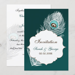 Invitation Elégante mariage de paon blanc et turquoise
