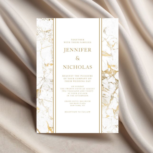 Invitation Élégante Mariage en marbre blanc et or (Elegant White And Gold Marble Wedding Invitation)