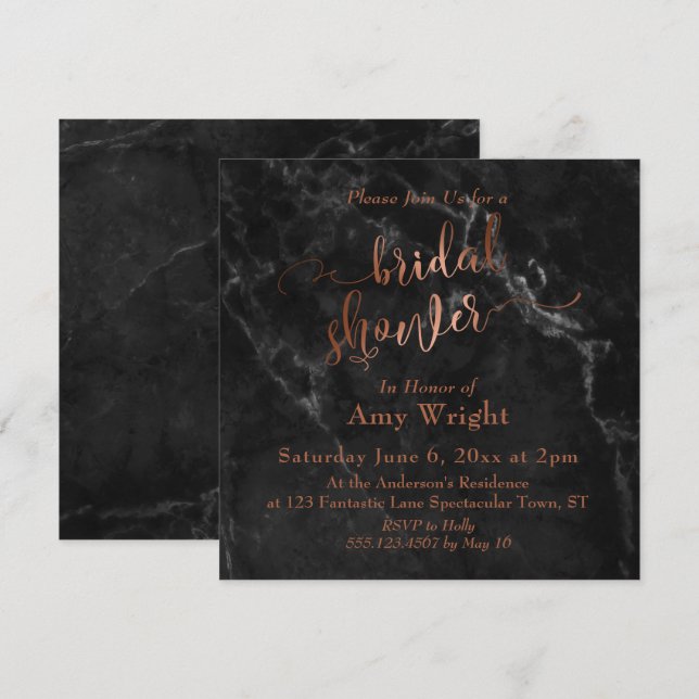 Invitation Élégante Mariage et Fête de Fiançailles 'Copper' a (Devant / Derrière)