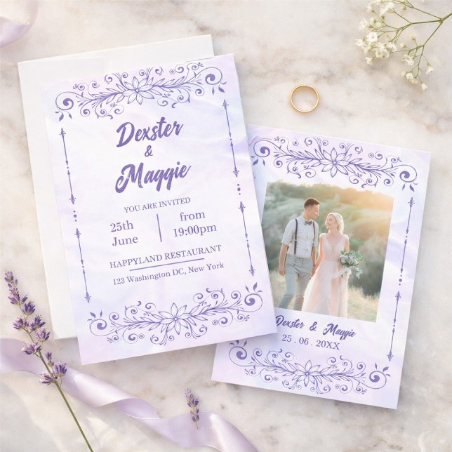 Invitation Élégante Mariage Floral Bleu Pervenche (Créateur téléchargé)