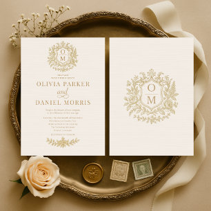 Invitation Élégante Mariage Floral Doré Victorien Français