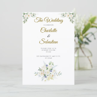 Invitation Élégante Mariage Floral Luxe Or