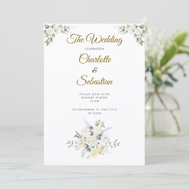 Invitation Élégante Mariage Floral Luxe Or (Debout devant)