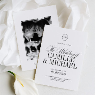 Invitation Élégante Mariage Moderne Photo Monogramme