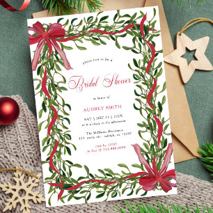 Invitation Élégante Mariage sous le Gui Ruban Rouge Noël