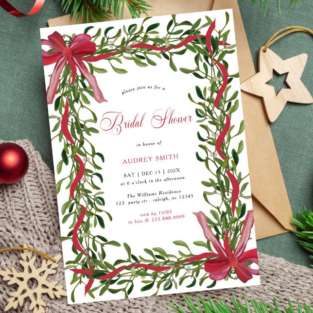 Invitation Élégante Mariage sous le Gui Ruban Rouge Noël (Créateur téléchargé)