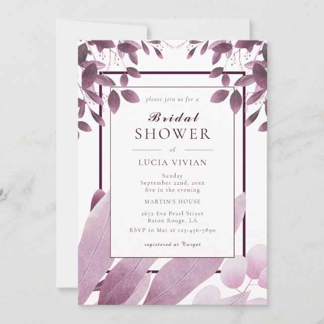 Invitation Élégante Mariage sous le thème de feuilles de Bour (Devant)