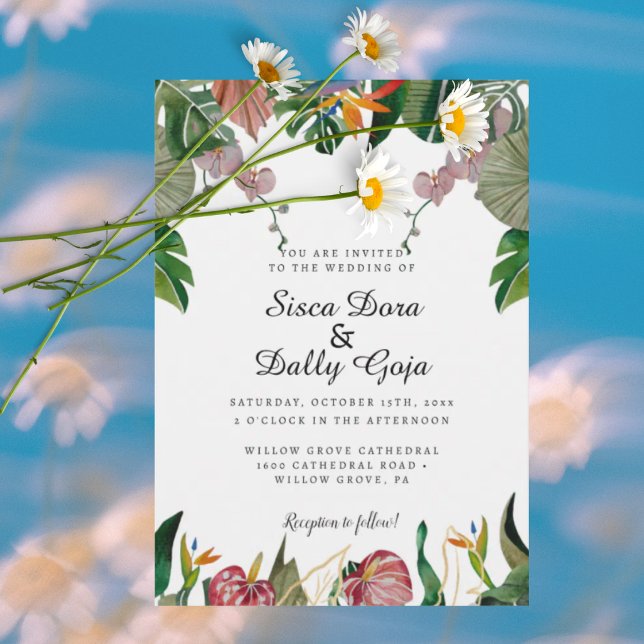 Invitation Élégante Mariage Tropical avec Eucalyptus  (Créateur téléchargé)