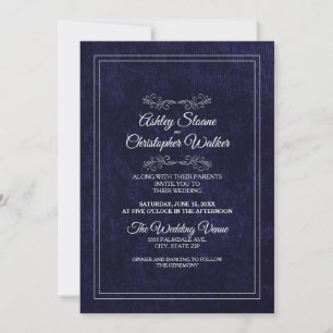 Invitation Élégante Mariage Velours Bleu Nuit Blanc Monogramm
