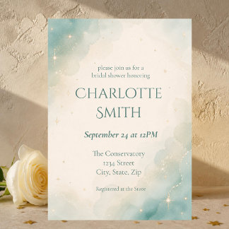 Invitation Élégante Mariage Vert Sauge Aquarelle Céleste