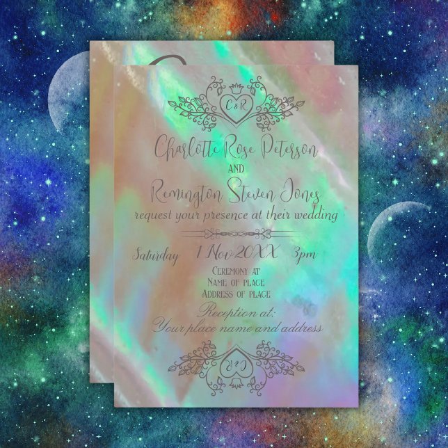 Invitation Élégante Mariage verte Mère de Perle (Créateur téléchargé)
