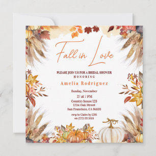 Invitation Élégante Mariée Automnale Fleurs de Citrouille pou
