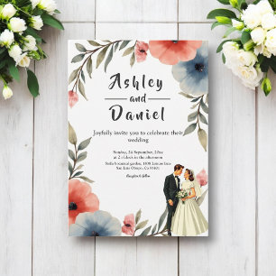 Invitation Élégante Mariée Et Mariage Floral De L'Aquarelle D