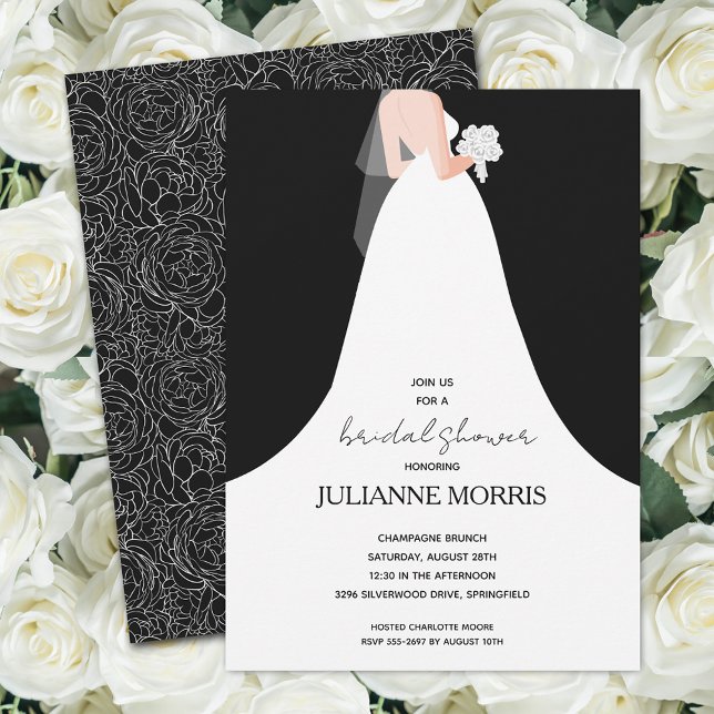 Invitation Élégante mariée noir et blanc Fête des mariées (Elegant Bride Black and White Bridal Shower Invitations)