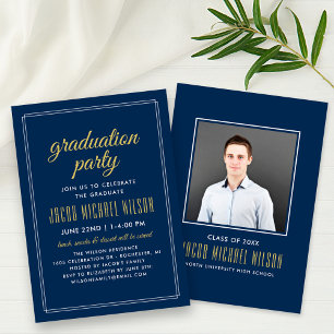 Invitation Élégante Marine Bleu et Gold Graduation Party