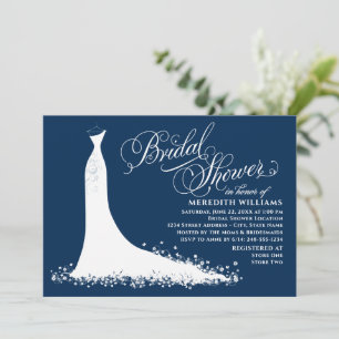 Invitation Elégante Marine Bleu Mariage blanc Fête des mariée