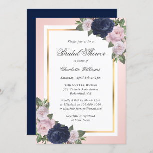 Invitation Elégante Marine Bleu Or Blush Fête des mariées flo